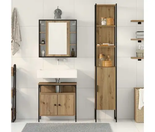 Vannitoa Mööbleset Riiuliga Uksega 3 Pcs Käsitööpuu Tehispuit