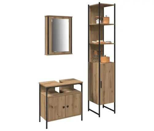 Vonios Baldų Rinkinys 3 Pcs Artisano Ąžuolo Apdirbta Mediena