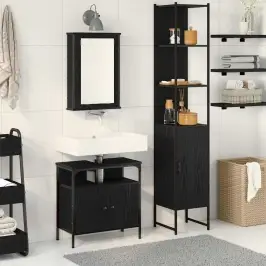 Vannas Istabas Mēbeļu Komplekts Ar Plauktu 3 Pcs Melns Ozols Vidaxl