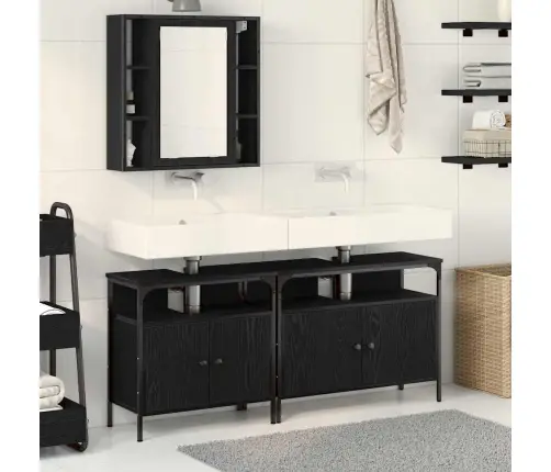 Vonios Spintelės Su Lentyna 3 Pcs Juoda Apdirbta Mediena