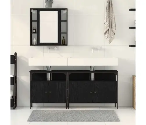 Vonios Spintelės Su Lentyna 3 Pcs Juoda Apdirbta Mediena