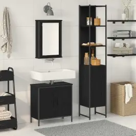 Vannas Istabas Mēbeļu Komplekts 3 Pcs Melna Inženierijas Koks Vidaxl