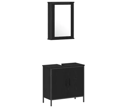 Vonios Baldų Rinkinys Su Lentyna 3 Pcs Juoda Apdirbta Mediena