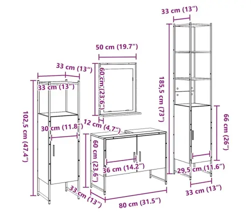 4 Daļu Vannas Mēbeļu Komplekts Novecojusi Koks Inženierijas Koks Vidaxl