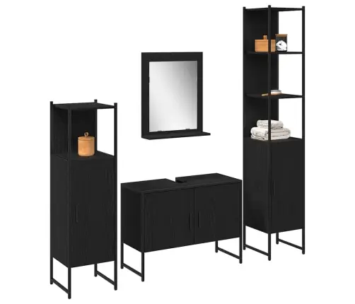 Vonios Baldų Rinkinys Su Durimis 4 Pcs Juoda 33 X 33 X 185.5 Cm Vonios Baldų Rinkinys Su Durimis 4 Pcs Juoda 33 X 33 X 185.5 Cm