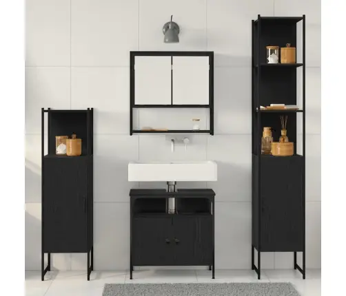 Vannitoa Mööbleset 4 Pcs Must Tamm 33 X 33 X 185.5 Cm Tehispuit