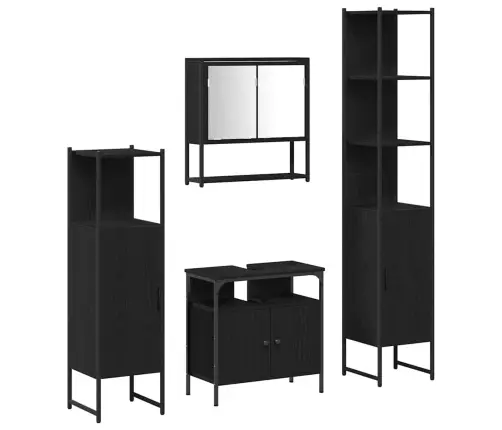 Vannitoa Mööbleset 4 Pcs Must Tamm 33 X 33 X 185.5 Cm Tehispuit