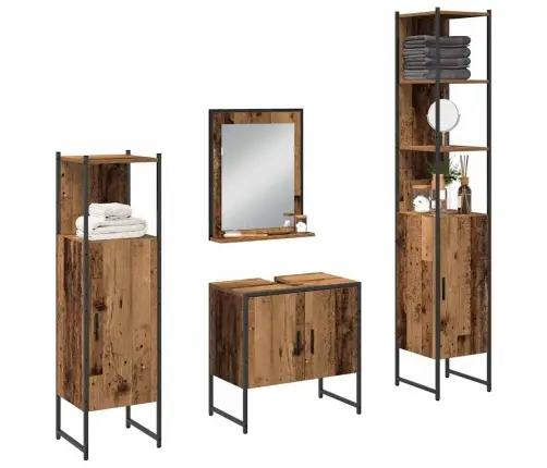 Vonios Baldų Rinkinys Su Saugykla 4 Pcs Ruda 33 X 33 X 185.5 Cm