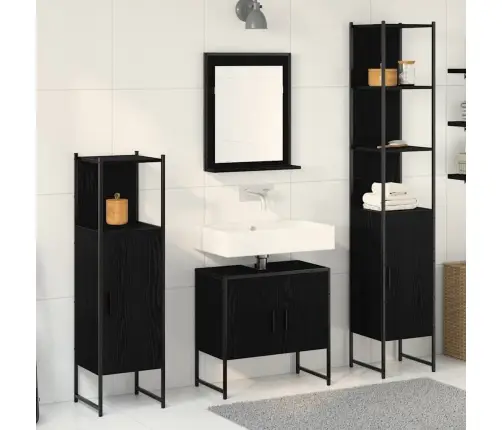 Vannitoa Mööbleset 4 Pcs Must 33 X 33 X 185.5 Cm Tehispuit