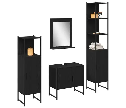 Vannitoa Mööbleset 4 Pcs Must 33 X 33 X 185.5 Cm Tehispuit