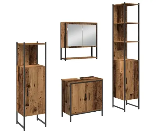 4 Gabalu Vannas Istabas Mēbeļu Komplekts Vecā Kokā Vidaxl