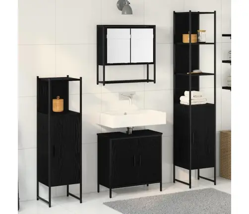 4 Daļu Vannas Istabas Mēbeļu Komplekts Melnais Ozols Inženierijas Koks Vidaxl