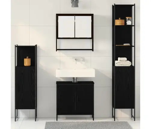 4 Daļu Vannas Istabas Mēbeļu Komplekts Melnais Ozols Inženierijas Koks Vidaxl