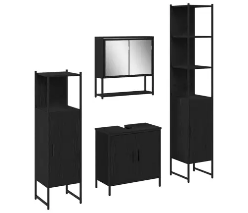 4 Daļu Vannas Istabas Mēbeļu Komplekts Melnais Ozols Inženierijas Koks Vidaxl