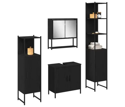 4 Daļu Vannas Istabas Mēbeļu Komplekts Melnais Ozols Inženierijas Koks Vidaxl