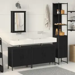 Vannitoa Mööbleset Riiuliga Ladustamisega 4 Pcs Must Tehispuit