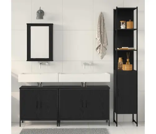 Vannitoa Mööbleset Riiuliga Ladustamisega 4 Pcs Must Tehispuit