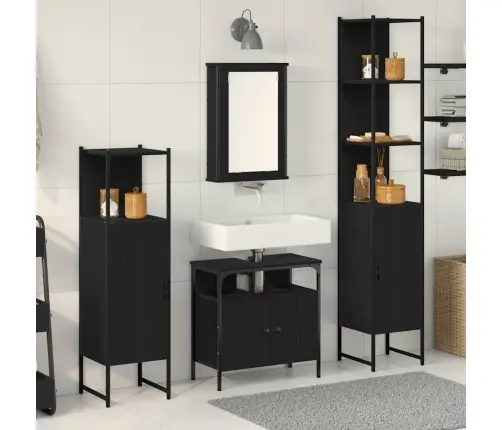 Vonios Baldų Rinkinys 4 Pcs Juoda Ąžuolo 33 X 33 X 185.5 Cm