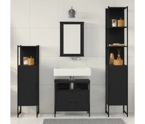 Vonios Baldų Rinkinys 4 Pcs Juoda Ąžuolo 33 X 33 X 185.5 Cm
