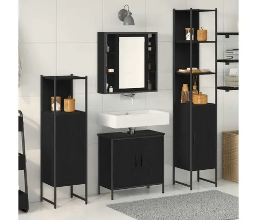 Vonios Baldų Rinkinys Su Lentyna 4 Pcs Juoda 33 X 33 X 185.5 Cm