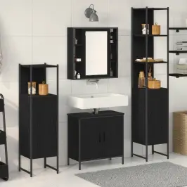 Vannitoa Mööbleset Riiuliga Ladustamisega 4 Pcs Must Tehispuit
