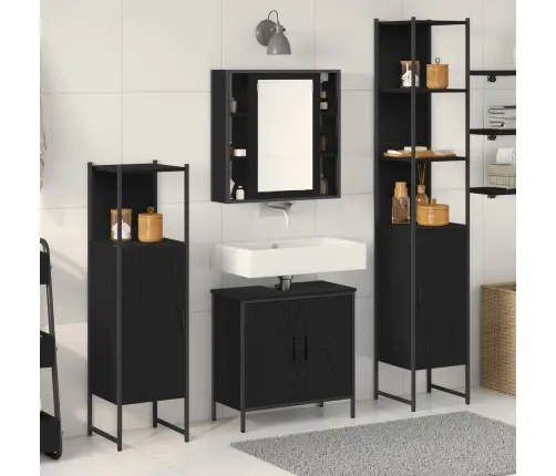 Vannitoa Mööbleset Riiuliga Ladustamisega 4 Pcs Must Tehispuit