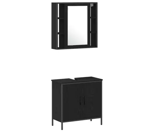 Vonios Baldų Rinkinys Su Lentyna 4 Pcs Juoda 33 X 33 X 185.5 Cm