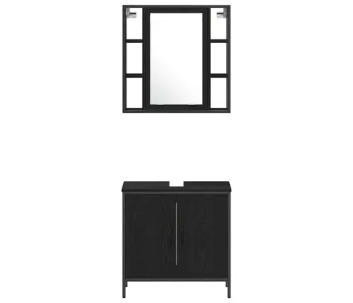 Vonios Baldų Rinkinys Su Lentyna 4 Pcs Juoda 33 X 33 X 185.5 Cm