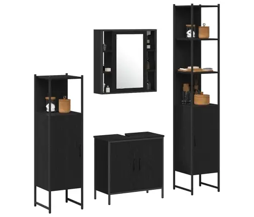 Vonios Baldų Rinkinys Su Lentyna 4 Pcs Juoda 33 X 33 X 185.5 Cm