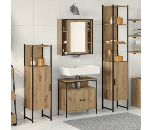 Vannitoa Mööbleset Riiuliga Uksega 4 Pcs Käsitööpuu Tehispuit