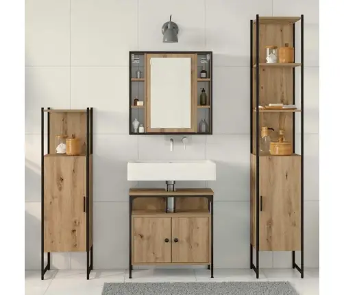 Vannitoa Mööbleset Riiuliga Uksega 4 Pcs Käsitööpuu Tehispuit