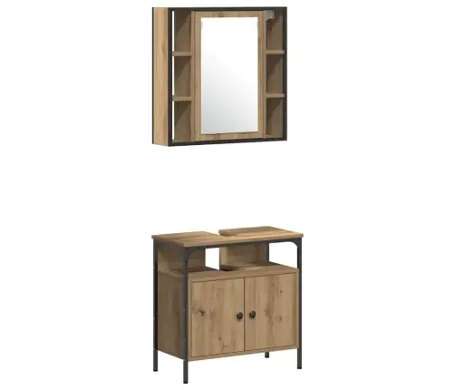 Vannitoa Mööbleset Riiuliga Uksega 4 Pcs Käsitööpuu Tehispuit