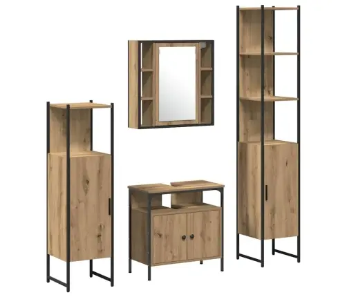 Vannitoa Mööbleset Riiuliga Uksega 4 Pcs Käsitööpuu Tehispuit