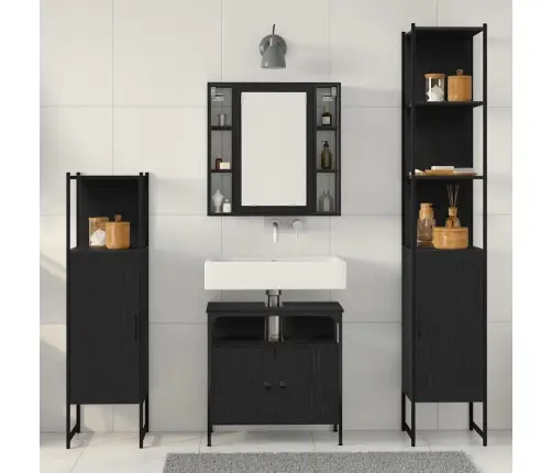 Vonios Spintos Komplektas 4 Pcs Juoda Ąžuolo 33 X 33 X 185.5 Cm Vonios Spintos Komplektas 4 Pcs Juoda Ąžuolo 33 X 33 X 185.5 Cm