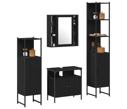 Vonios Spintos Komplektas 4 Pcs Juoda Ąžuolo 33 X 33 X 185.5 Cm Vonios Spintos Komplektas 4 Pcs Juoda Ąžuolo 33 X 33 X 185.5 Cm