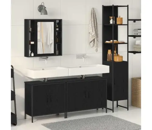 4 Daļu Vannasistabas Mēbeļu Komplekts Melnā Ozola Inženierijas Kokā Vidaxl