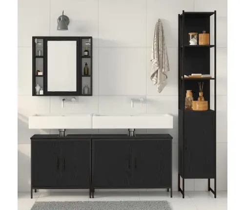 4 Daļu Vannasistabas Mēbeļu Komplekts Melnā Ozola Inženierijas Kokā Vidaxl