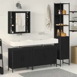 Vannitoa Mööbleset Riiuliga Ladustamisega 4 Pcs Must Tehispuit