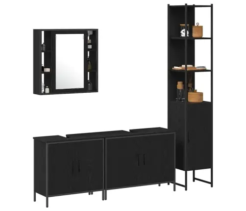 4 Daļu Vannasistabas Mēbeļu Komplekts Melnā Ozola Inženierijas Kokā Vidaxl