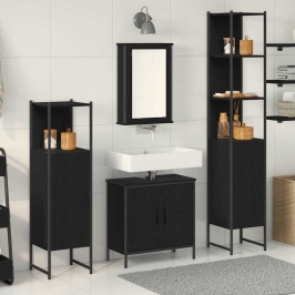 Vonios Baldų Rinkinys Su Lentyna 4 Pcs Juoda 33 X 33 X 185.5 Cm
