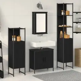 Vannas Istabas Mēbeļu Komplekts 4 Pcs Melna Inženierijas Koks Vidaxl