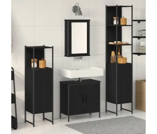 Vannitoa Mööbleset Riiuliga Ladustamisega 4 Pcs Must Tehispuit