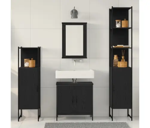 Vannitoa Mööbleset Riiuliga Ladustamisega 4 Pcs Must Tehispuit