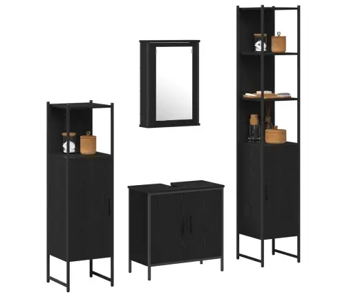 Vannitoa Mööbleset Riiuliga Ladustamisega 4 Pcs Must Tehispuit