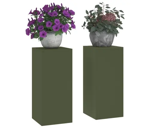 Āra Augu Statīvi 2 Gab Olīvu Zaļā 24X24X55 Cm Tērauds Vidaxl Āra Augu Statīvi 2 Gab Olīvu Zaļā 24X24X55 Cm Tērauds Vidaxl