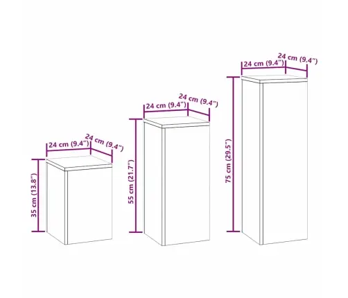 Augalo Stovai 3 Pcs Juoda 24 X 24 X 75 Cm Plienas Augalo Stovai 3 Pcs Juoda 24 X 24 X 75 Cm Plienas