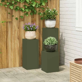 Augu Stendi 3 Pcs Olīvu Zaļa 24 X 24 X 75 Cm Tērauds Vidaxl