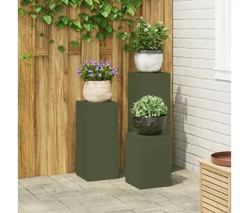 Augalo Stovai 3 Pcs Alyvuogių Žalia 24 X 24 X 75 Cm Plienas