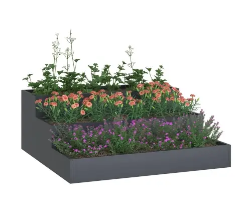 Dārza Pods 3 Līmeņos 90X90X35 Cm Antracīta Tērauds Vidaxl