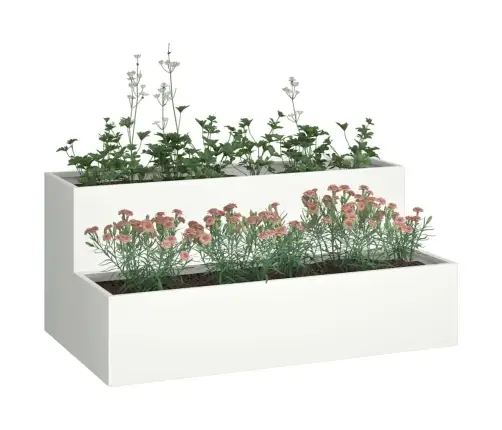 Dārza Plauktiņš 2-Līmeņu 100X60X45 Cm Balts Tērauds Vidaxl